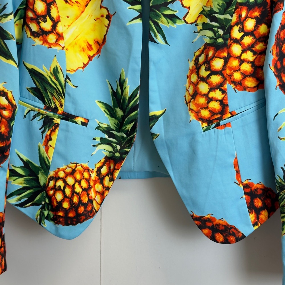 Fashion Nova Sweet And Sour Blazer Blue‎ Pineapple Tropical Print Jacket Size S - Picture 6 of 9